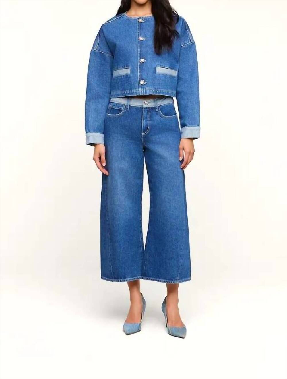 NEW L'AGENCE bronte high rise crop wide leg jean in blue